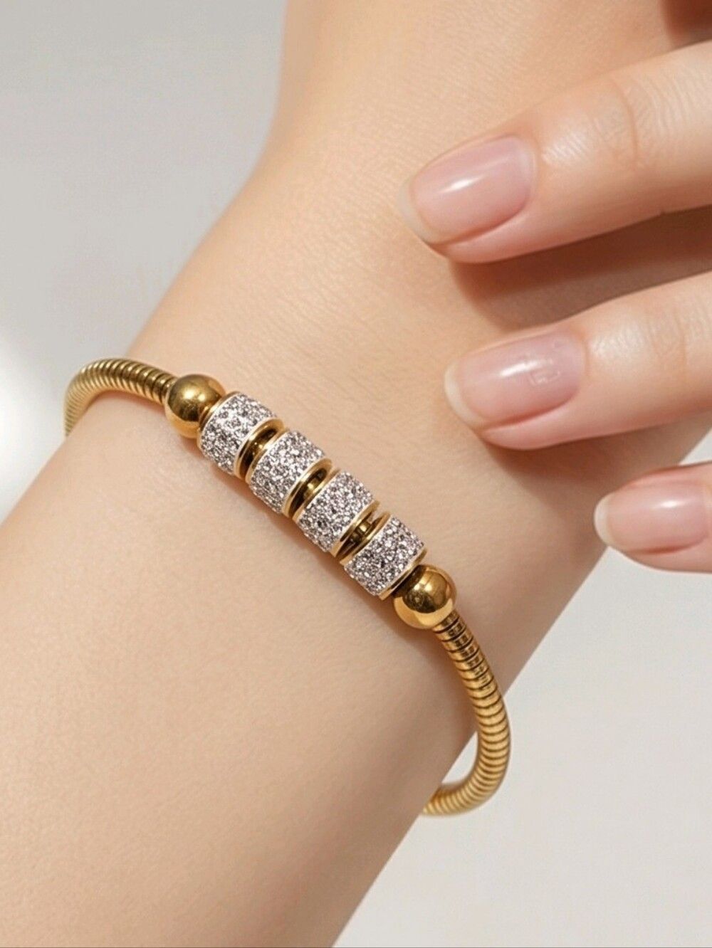 Magnetic Clasp Gold Rhinestone Snake Chain Crystal Bracelet Luxe Jewelry Glam